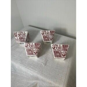 Ciroa Simple Serve  Porcelain Appetizer Bowls Christmas Red White Set Of Four.